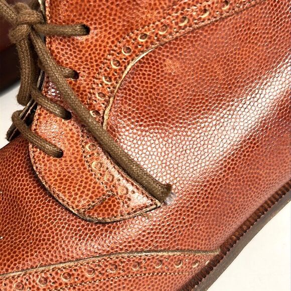 Vintage Fratelli Rosetti Italy Cognac Leather Wingtip Ankle Boots IT 38,5 US 8 - Picture 14 of 16